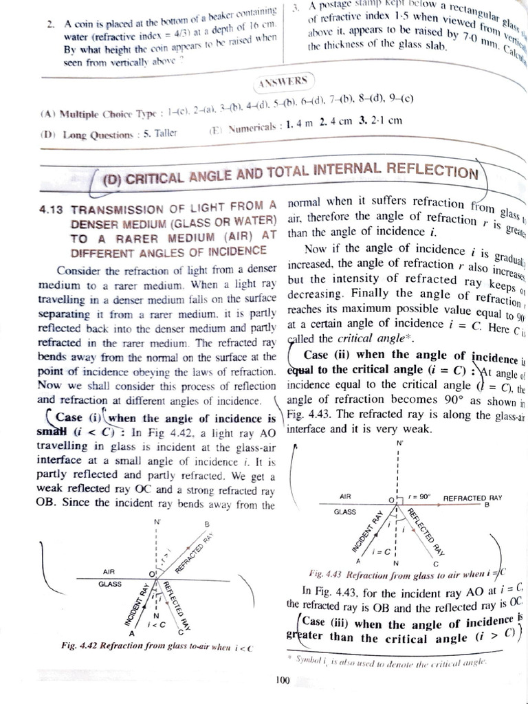 Critical Angle and Total Internal Reflection | PDF | Waves | Optics