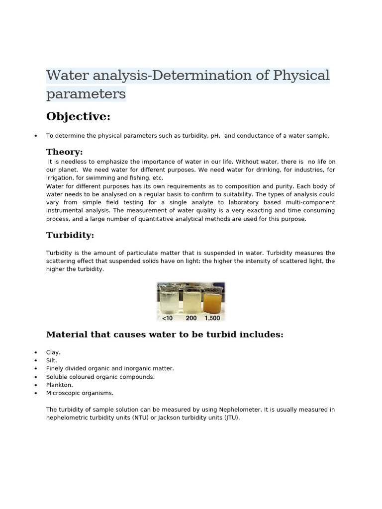 Water Quality Analysis: Turbidity, pH, Conductivity | PDF | Ph ...