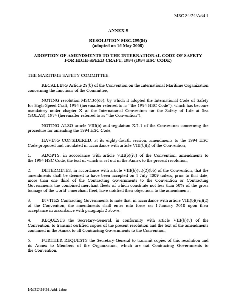 Amendments to 1994 HSC Code | PDF