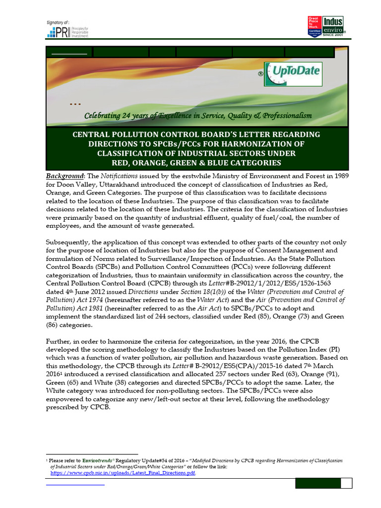 CPCB's Revised Industry Categorization | PDF | Water Pollution | Effluent