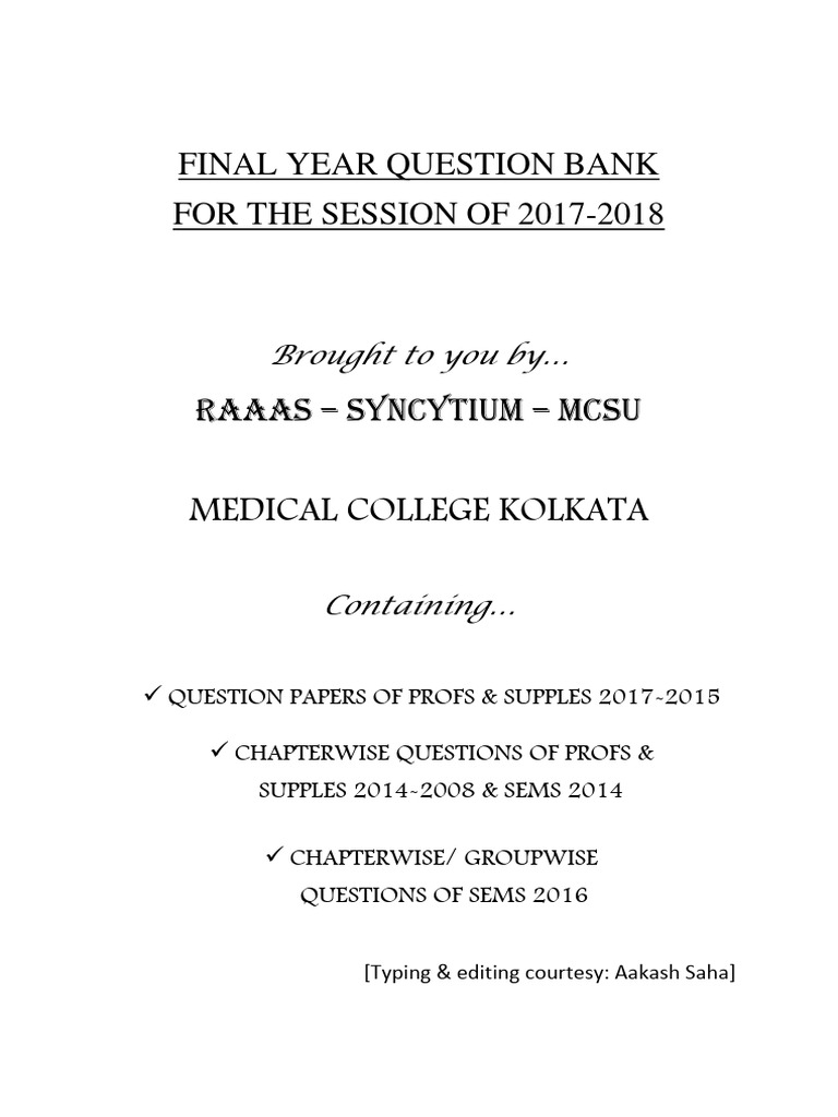 Final Year Question Bank by Aakash Saha. | PDF | Myocardial Infarction ...