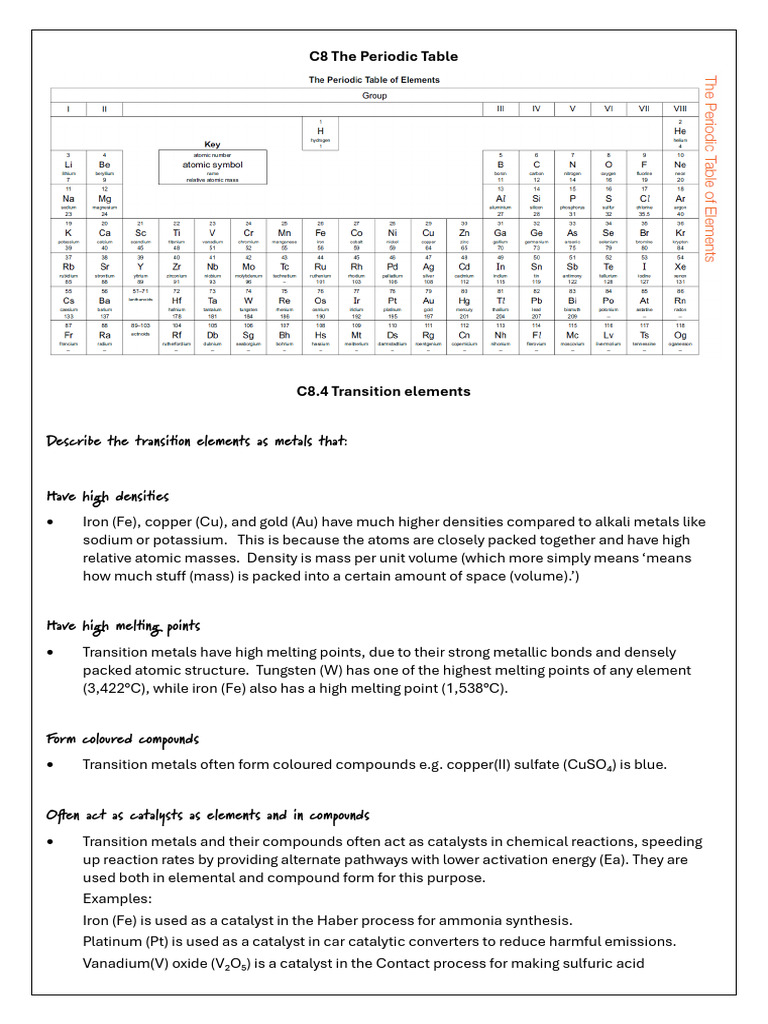Transition Elements and Noble Gases Explained | PDF | Physical ...
