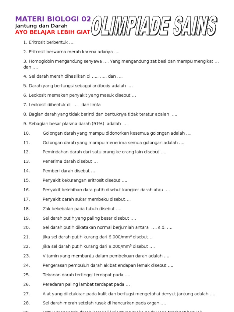 Soal Olimpiade Ipa Materi Sistem Peredaran Darah