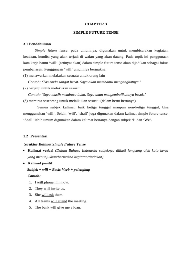 Contoh Kalimat Simple Future Tense | PDF