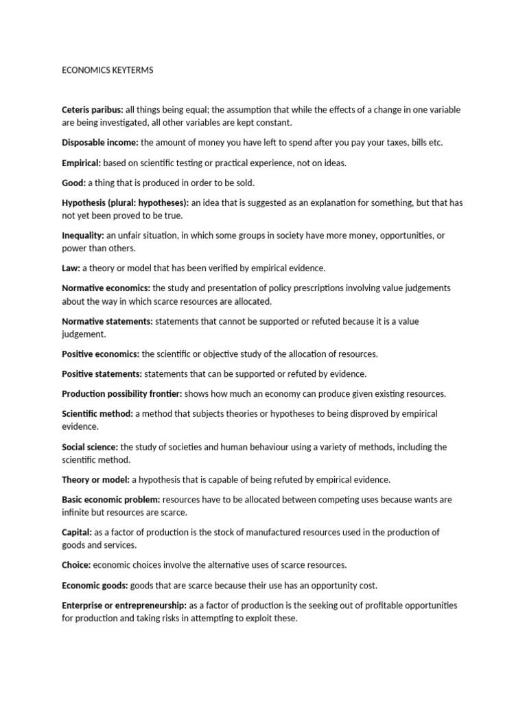 Economics Keyterms | PDF | Elasticity (Economics) | Demand