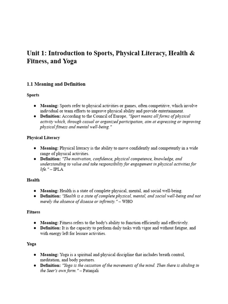 Introduction to Sports and Wellness Concepts | PDF | Asana | Physical ...
