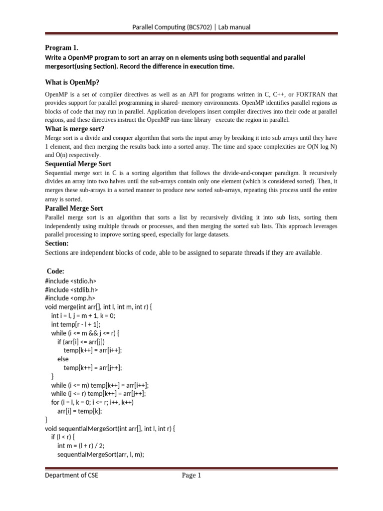 BCS702 Parallel Computing Lab Manual | PDF | Applied Mathematics ...
