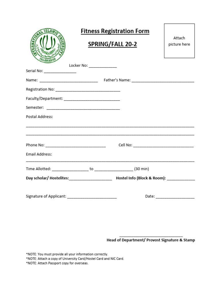 Fitness Registration Form 2023 | PDF
