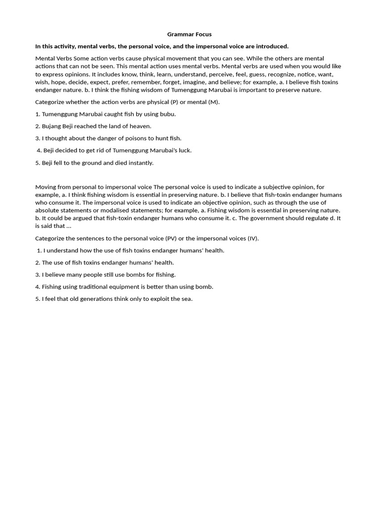 Mental Verbs and Voice in Grammar | PDF
