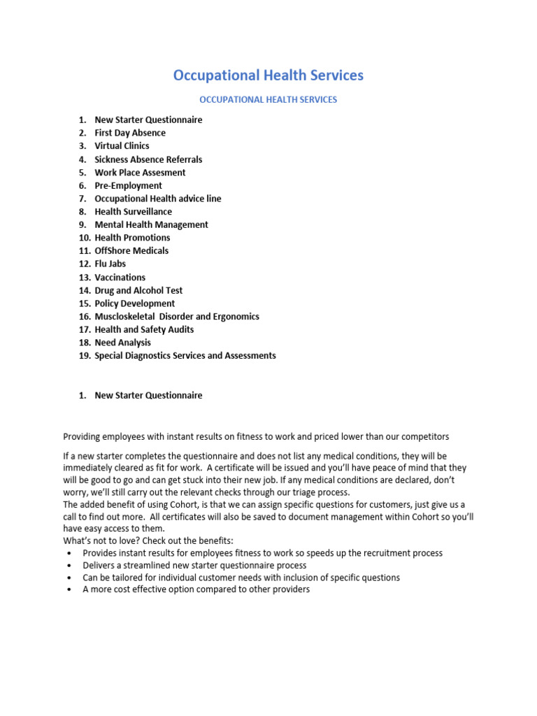 Comprehensive Occupational Health Services | PDF | Occupational Safety ...