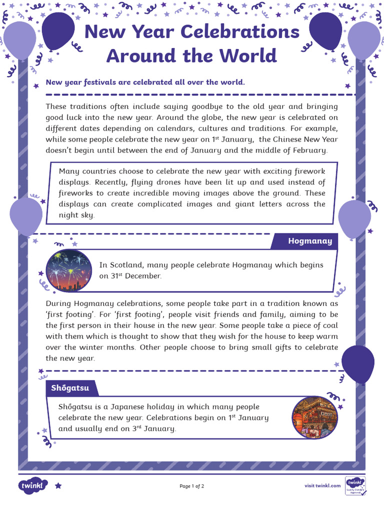 New Years Celebrations Around The World UKS2 Differentiated Reading ...