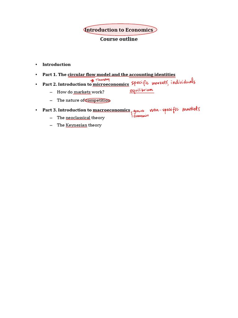 Introduction to Economics Course Outline | PDF | Economics | Macroeconomics