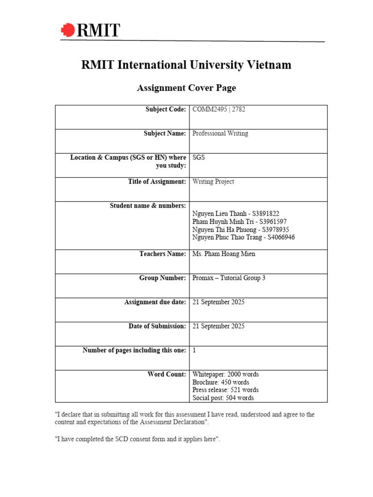RMIT Vietnam Professional Writing Project | PDF