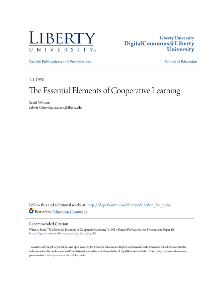 Essential Elements of Cooperative Learning | PDF | Teaching | Behavior ...