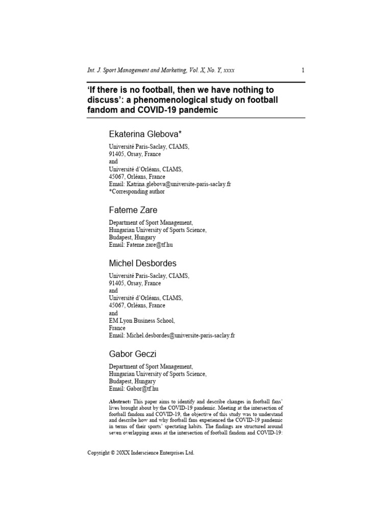 Football Fandom Changes During COVID-19 | PDF | Innovation | Sports