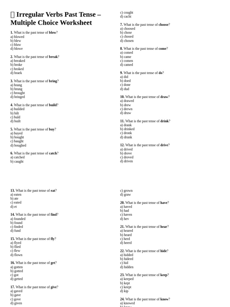 Irregular Verb Test PDF | PDF | Grammatical Tense | Language Mechanics