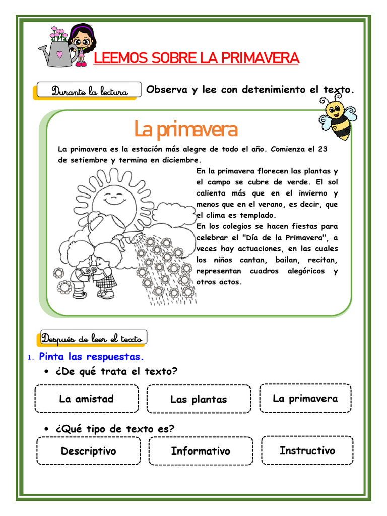 E9 Ficha d1 Com Leemos Sobre La Primavera | PDF