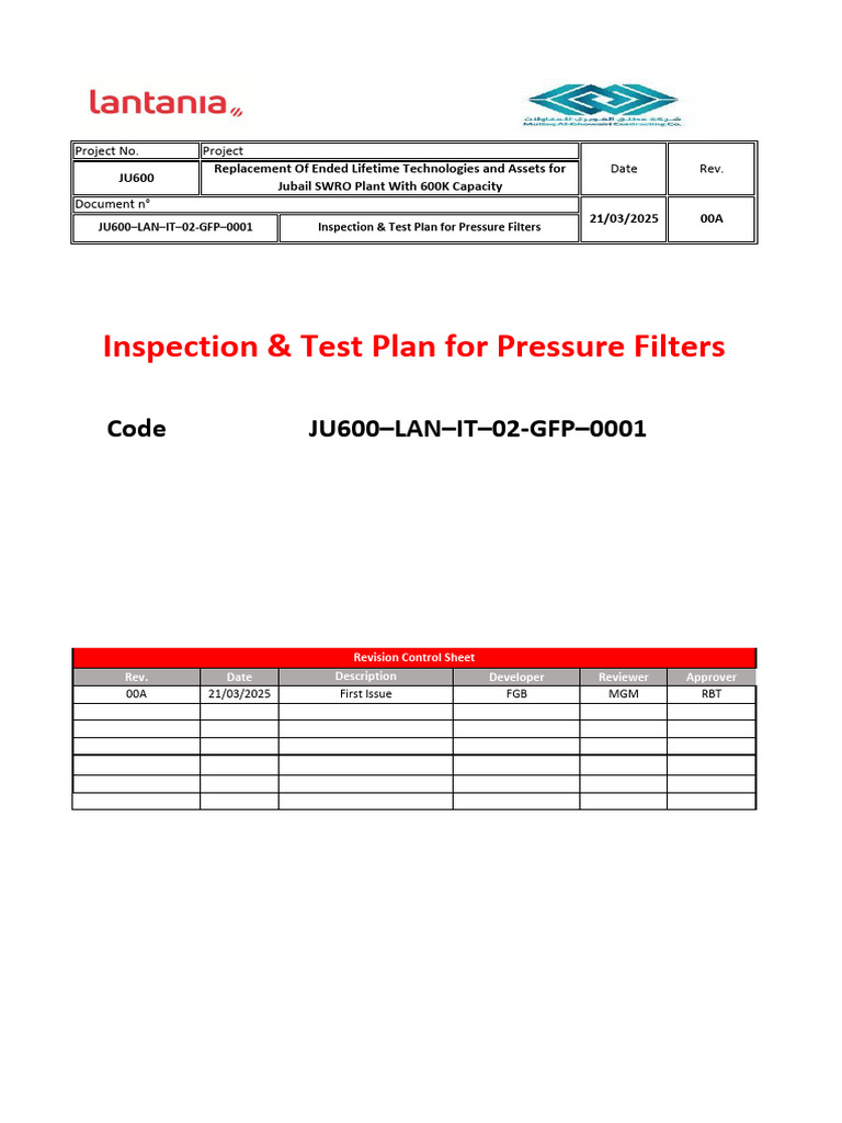Inspection Plan for Pressure Filters | PDF | Nondestructive Testing ...