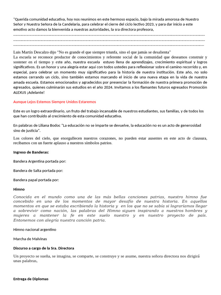 Cierre del Ciclo Lectivo 2023 en la Escuela | PDF