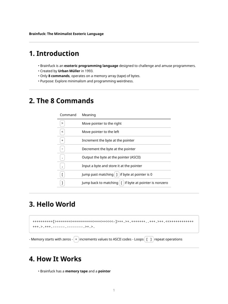 Weird Language Brainfuck | PDF