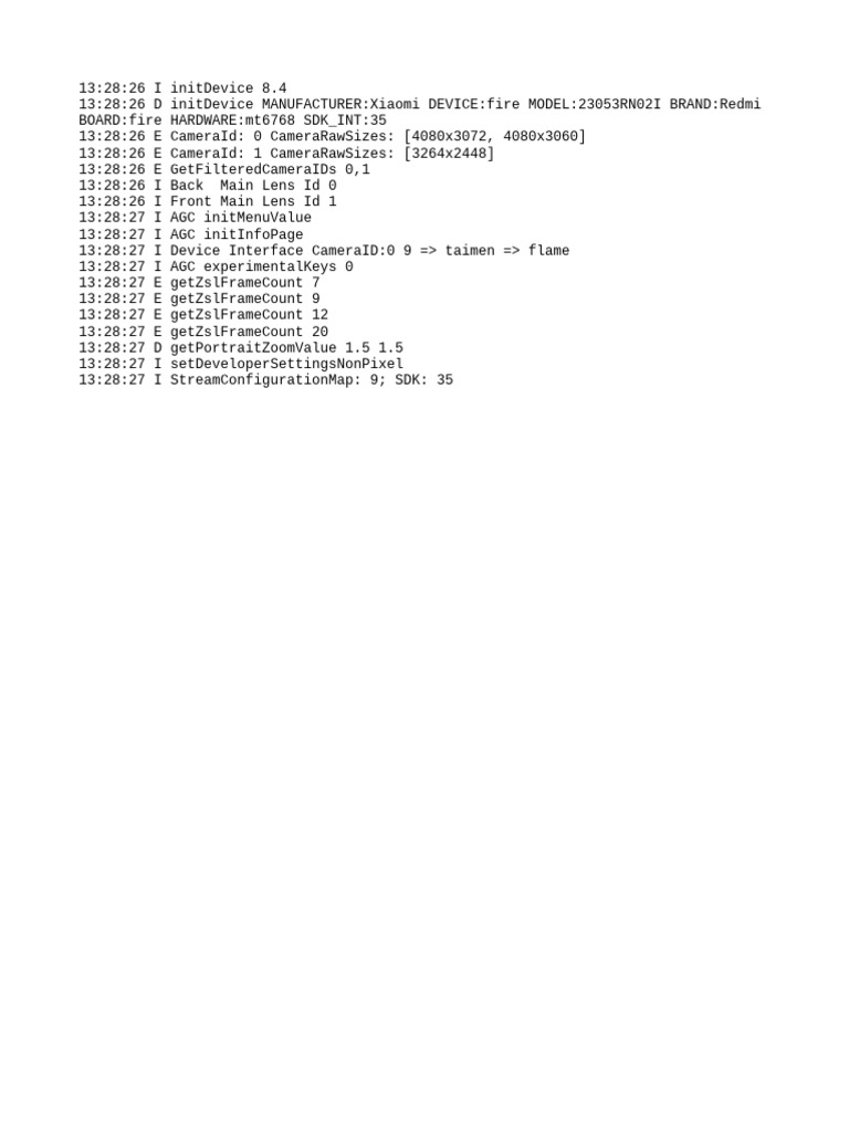 Xiaomi Redmi Camera Initialization Log | PDF