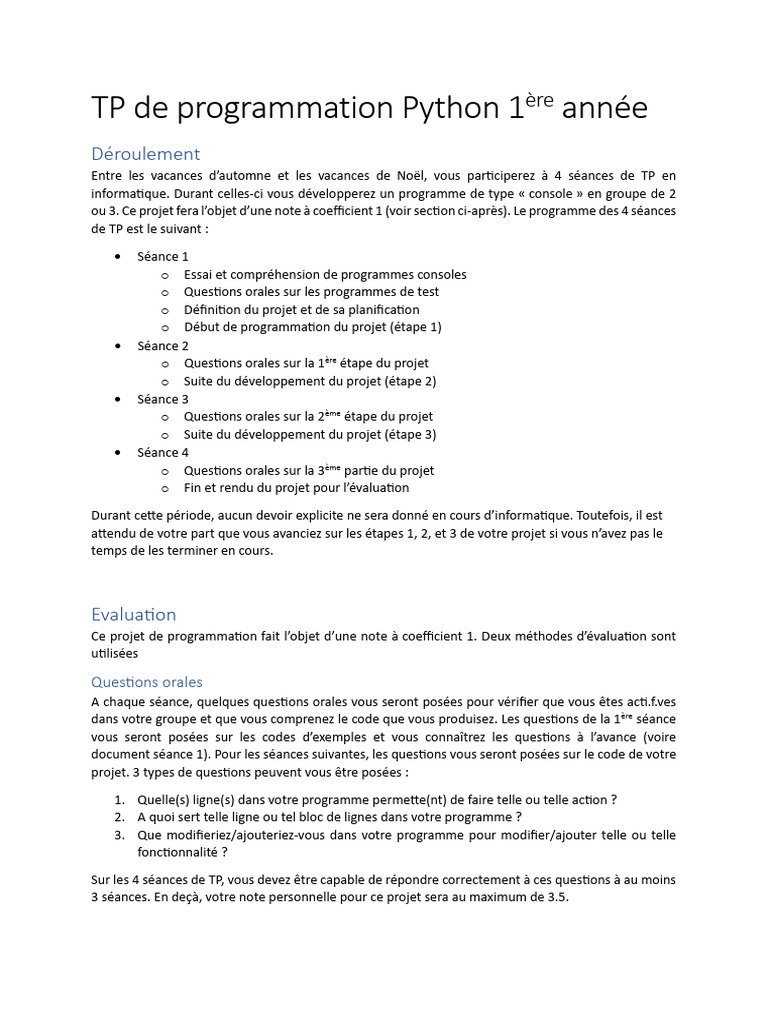 TP Programmation Python 1ère Année | PDF