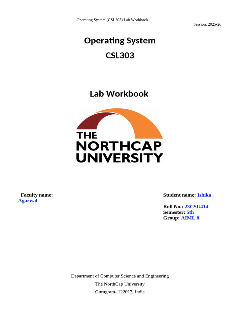 Operating System Lab Workbook 2025-26 | PDF | Scheduling (Computing ...