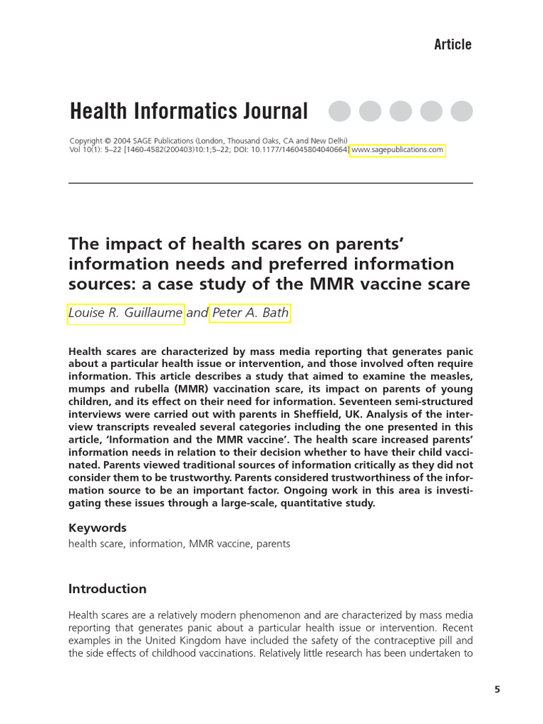 Guillaume Bath 2004 The Impact of Health Scares On Parents Information ...