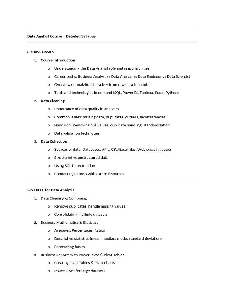 Data Analyst Course Syllabus Overview | PDF | Data Analysis | Analytics