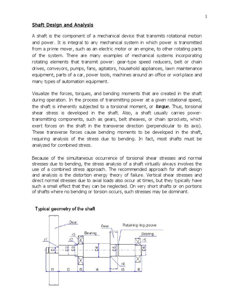 Shaft Design and Analysis Gear Stress (Mechanics)