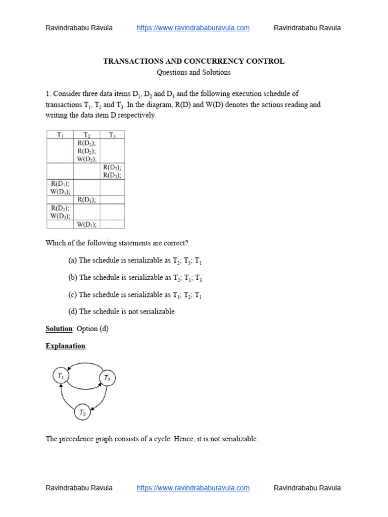 Transactions and Concurrency Control Solutions | PDF | Synchronization ...