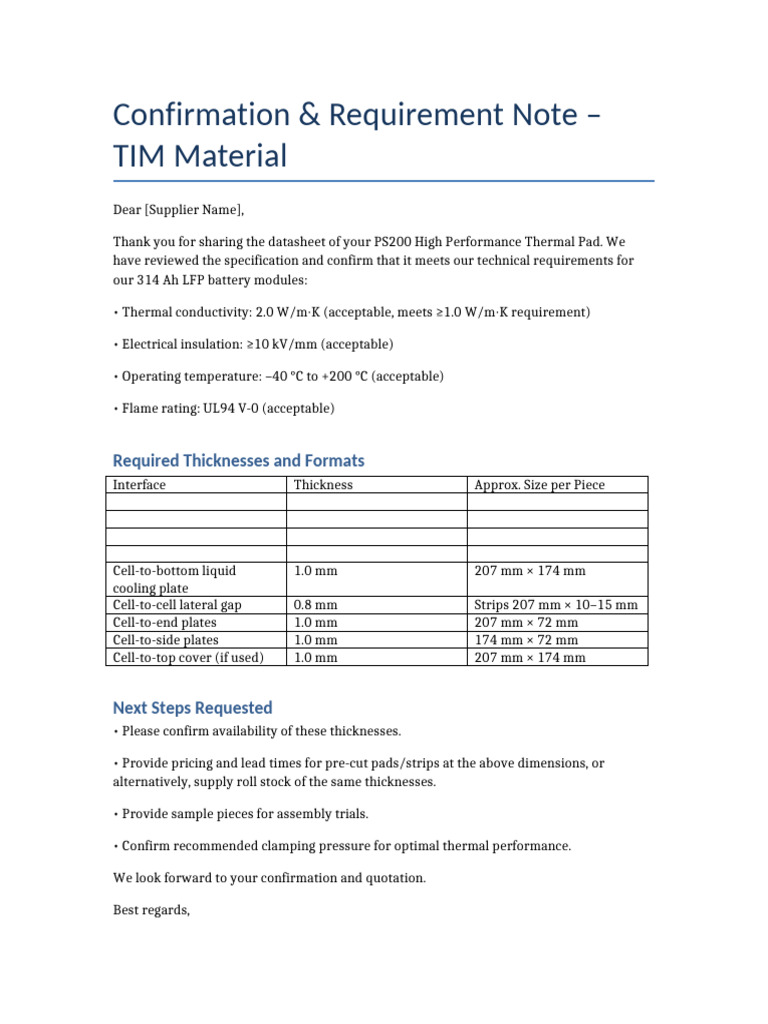 TIM Material Confirmation for Thermal Pads | PDF