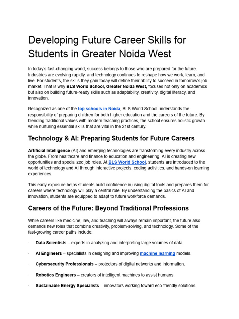 Future Career Skills for Students in Noida | PDF | Artificial ...