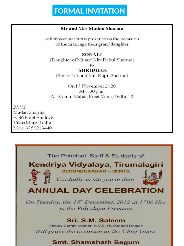 Writing Skills - Class Xii Invitation | PDF