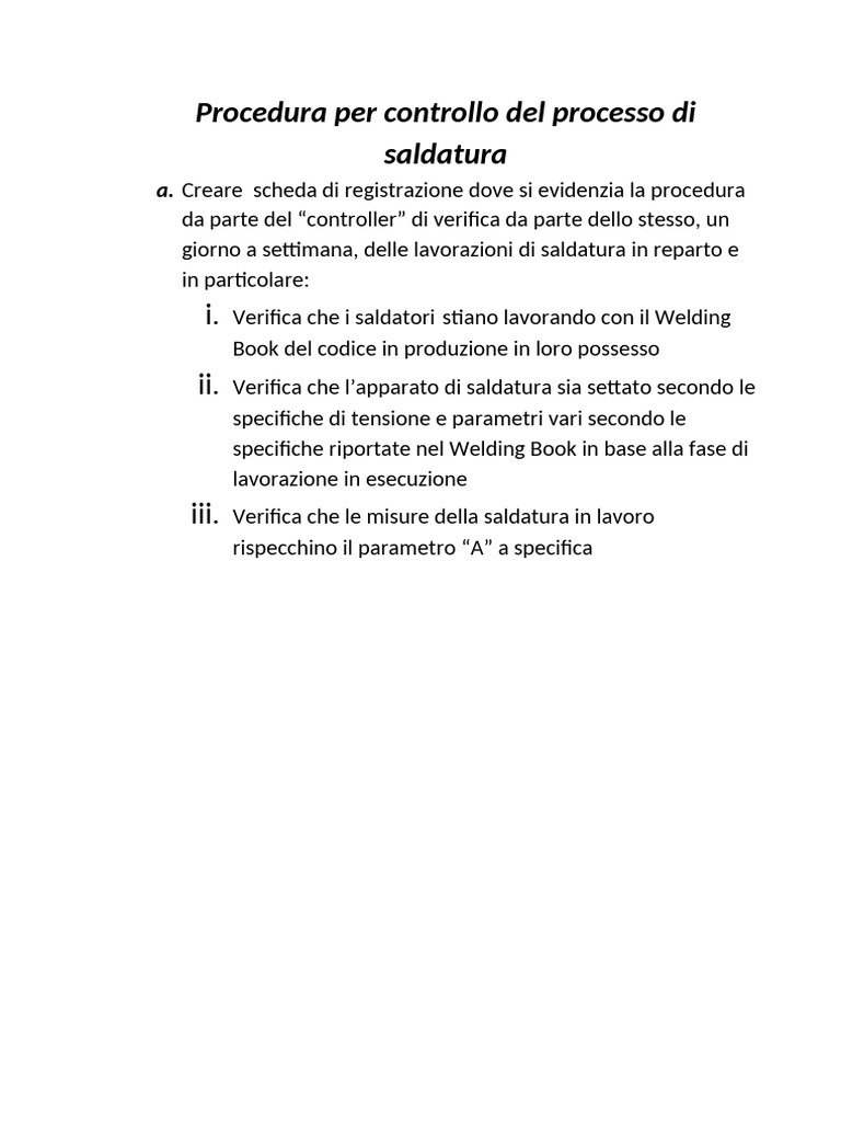 Procedura Per Controllo Del Processo Di Saldatura | PDF