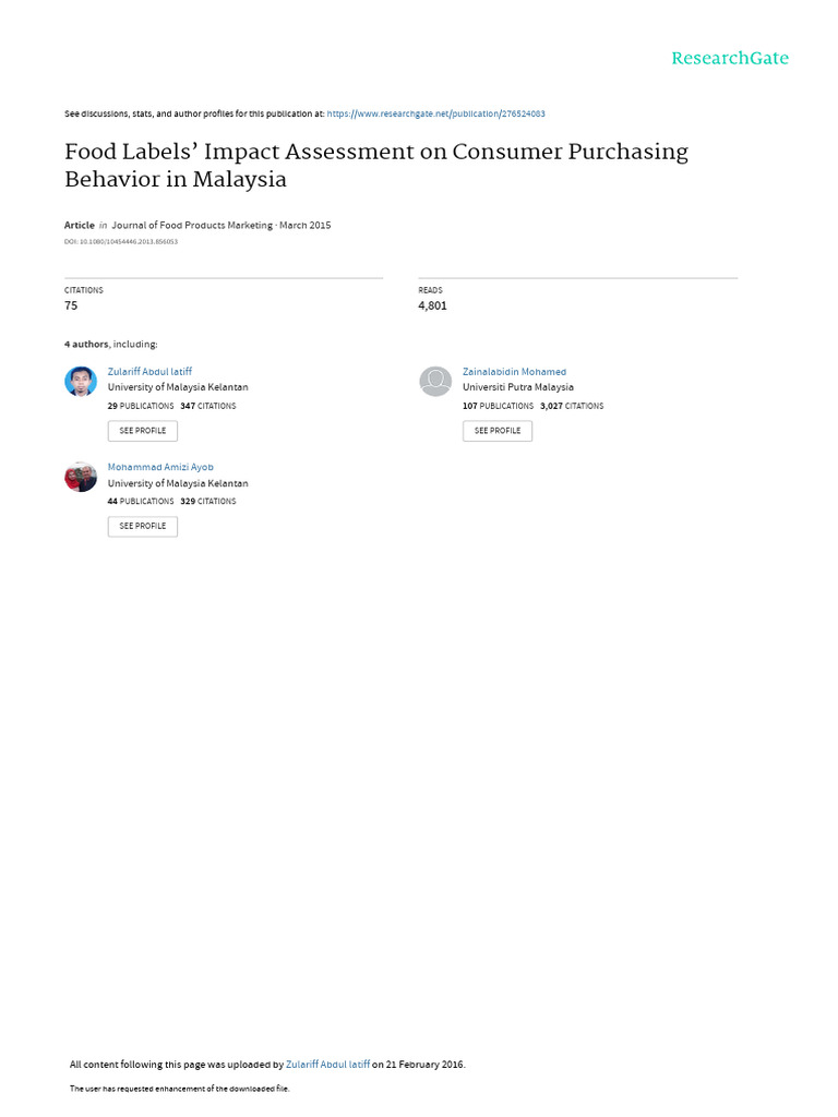 Food Labels' Impact Assessment On Consumer Purchasing Behavior in ...