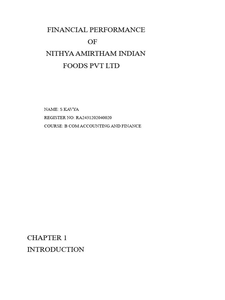 Financial Performance of Nithya Amirtham Foods | PDF | Investing | Banks