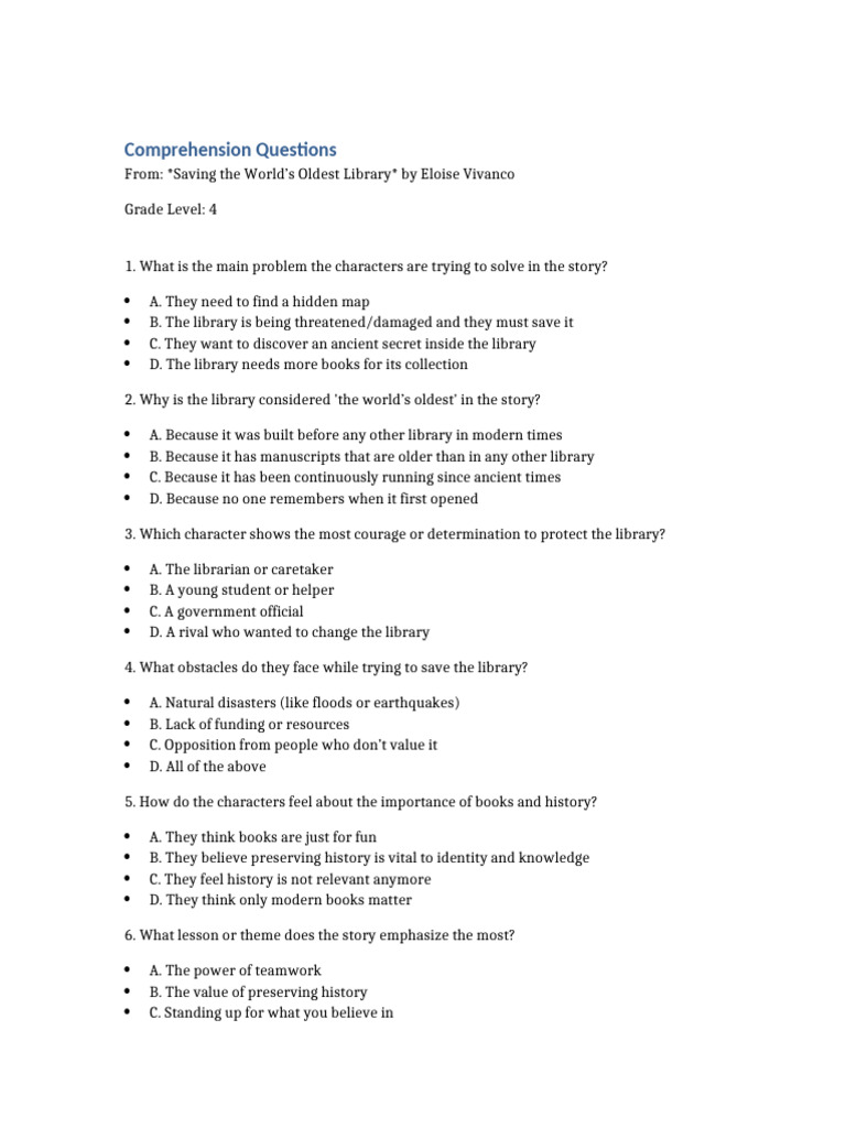 Comprehension Questions for 