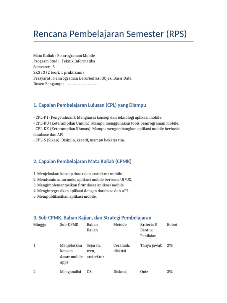 RPS Pemrograman Mobile Teknik Informatika | PDF