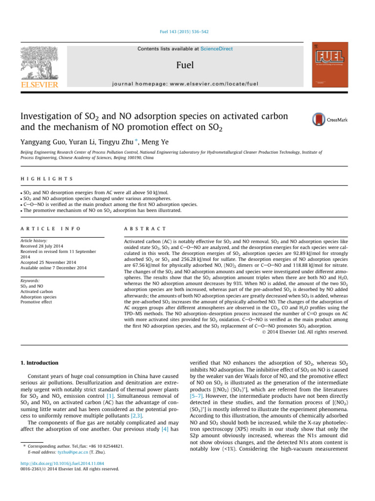 SO2 and NO Adsorption on Activated Carbon | PDF | Adsorption | Gases