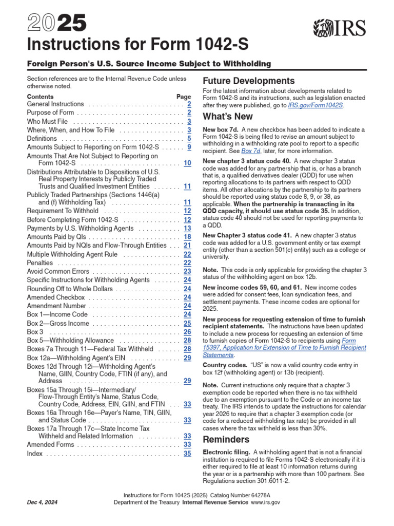 2025 Form 1042-S Filing Instructions | PDF | Taxation | Business