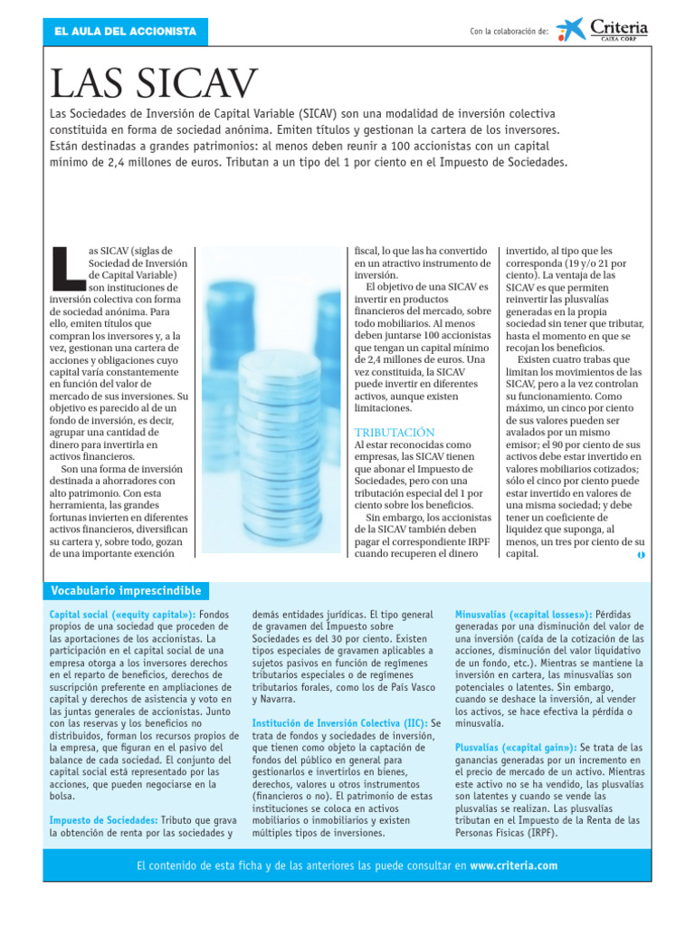 Sicav Resumen Funcionamiento | PDF | Empresa de inversiones | Inversiones