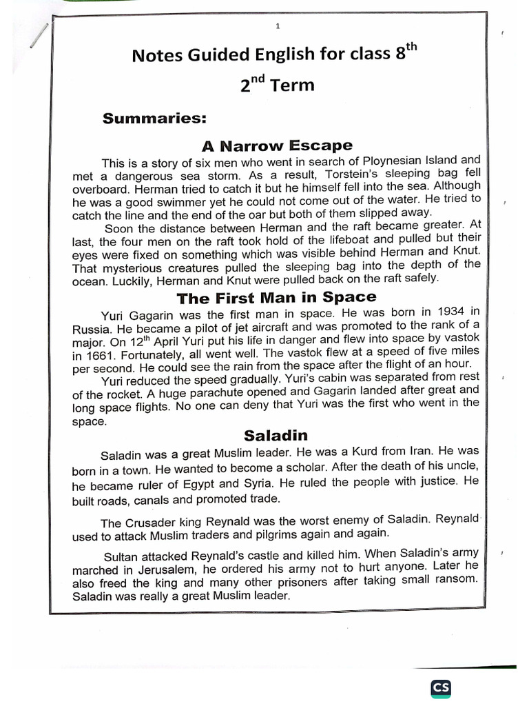 8th 2nd Term English Notes | PDF