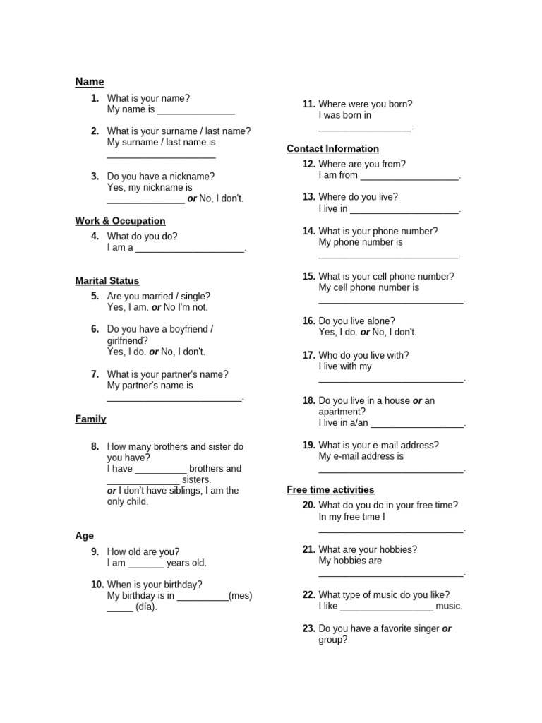 Personal Information Questionnaire Template | PDF | Chess | Chess Theory