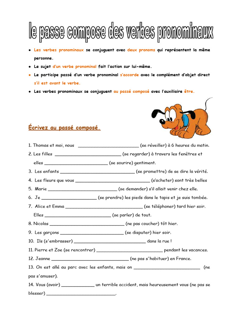 Exercices sur les verbes pronominaux | PDF
