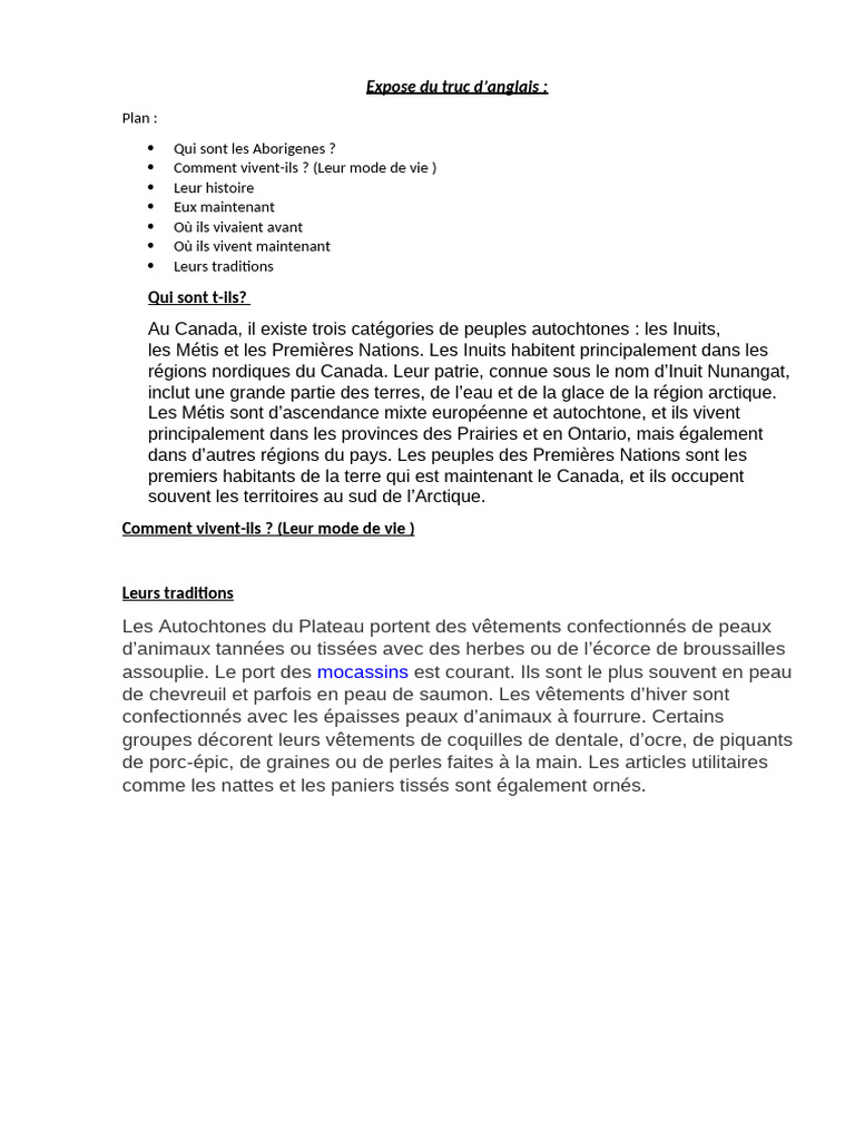 Vie et traditions des Autochtones au Canada | PDF