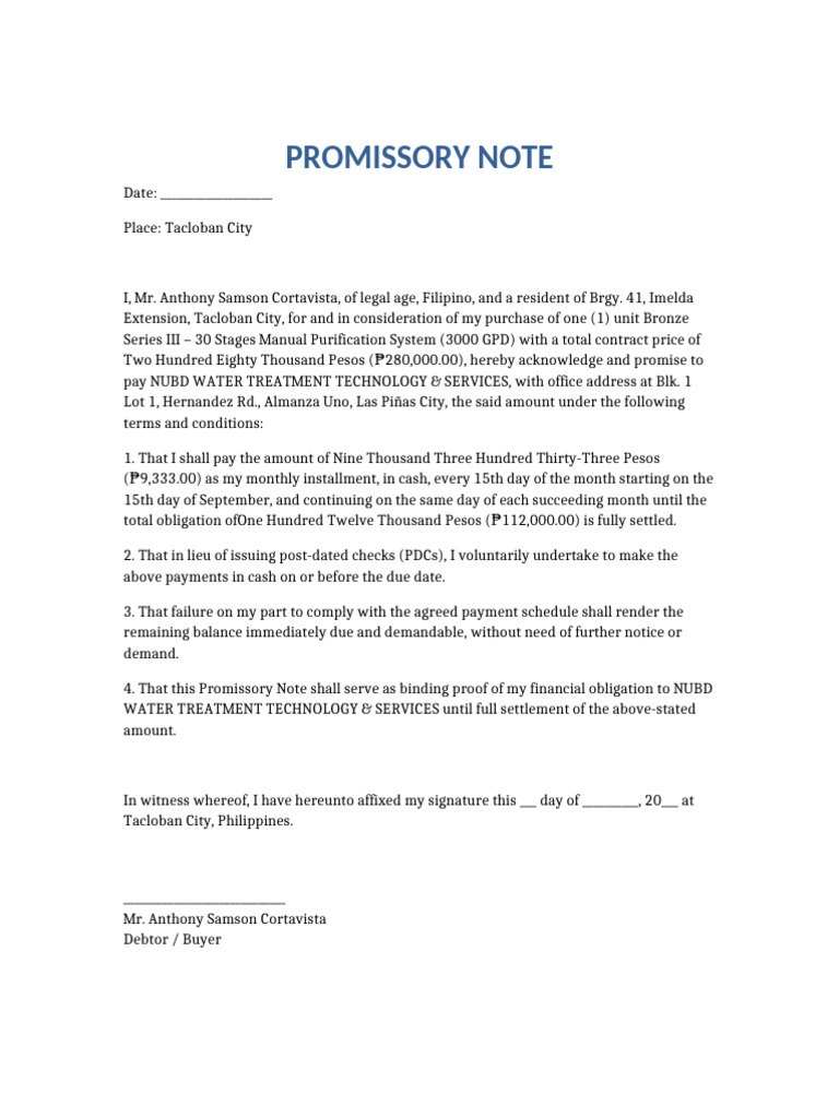 Promissory Note Anthony Cortavista | PDF