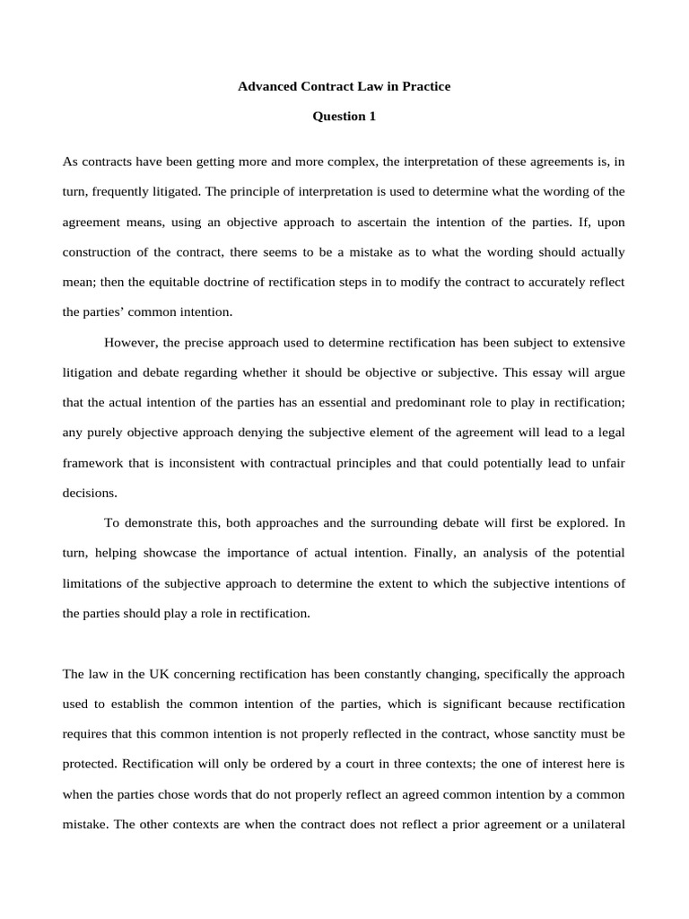 Rectification in Contract Law: Intentions Matter | PDF | Intention ...