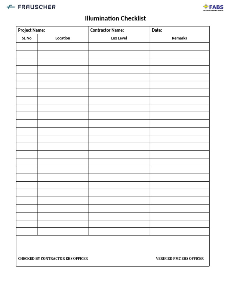 Illumination Checklist Template | PDF