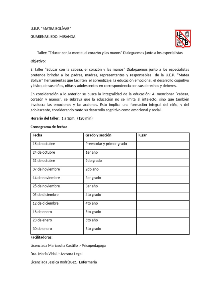 Organizacion Charla Multidisciplinaria PPRR | PDF